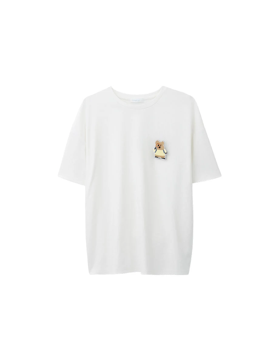 【DINOTAENG】Short Sleeve Oversized T-Shirt With Embroidered Patch 【DINOTAENG】Short Sleeve Oversized T-Shirt With Embroidered Patch