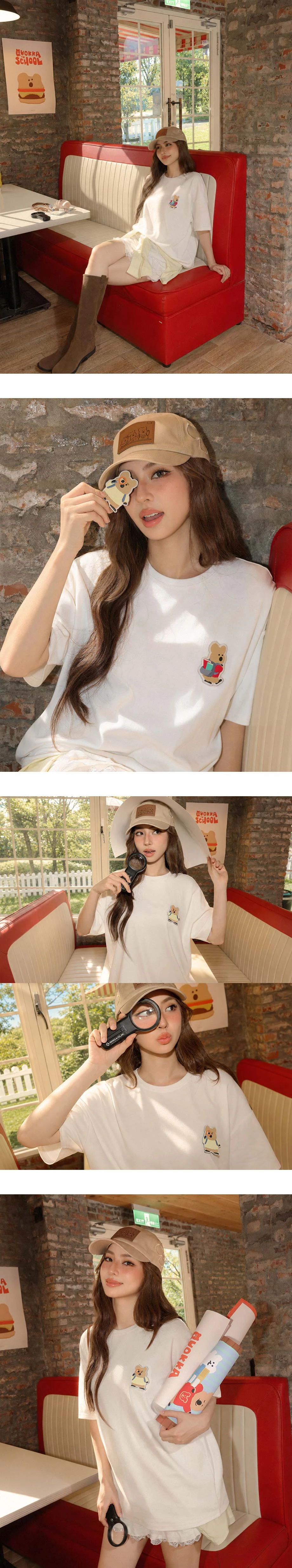 【DINOTAENG】Short Sleeve Oversized T-Shirt With Embroidered Patch 【DINOTAENG】Short Sleeve Oversized T-Shirt With Embroidered Patch