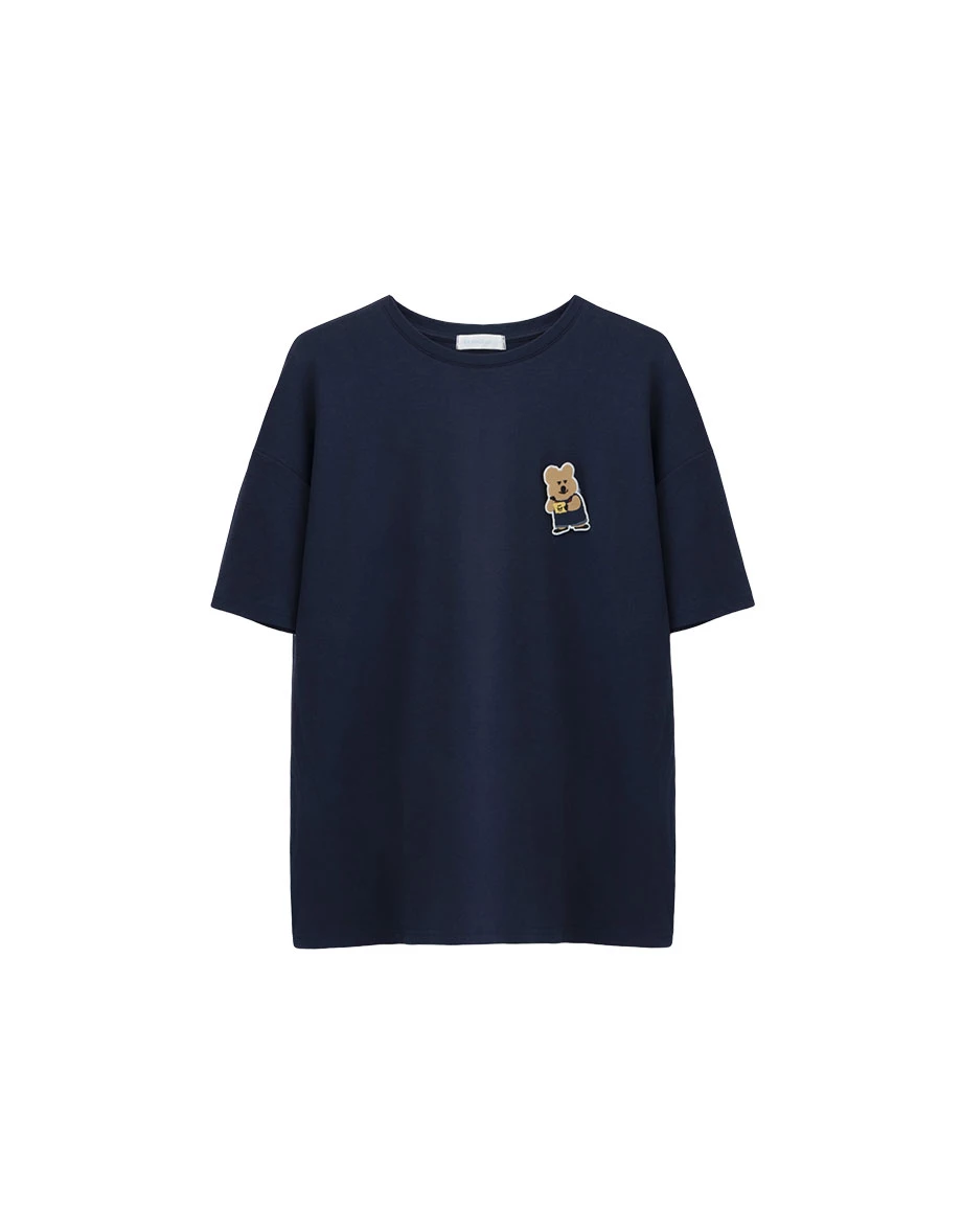【DINOTAENG】Short Sleeve Oversized T-Shirt With Embroidered Patch 【DINOTAENG】Short Sleeve Oversized T-Shirt With Embroidered Patch
