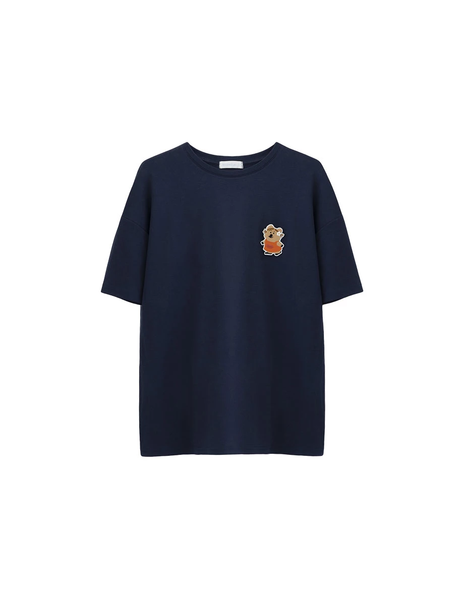 【DINOTAENG】Short Sleeve Oversized T-Shirt With Embroidered Patch 【DINOTAENG】Short Sleeve Oversized T-Shirt With Embroidered Patch