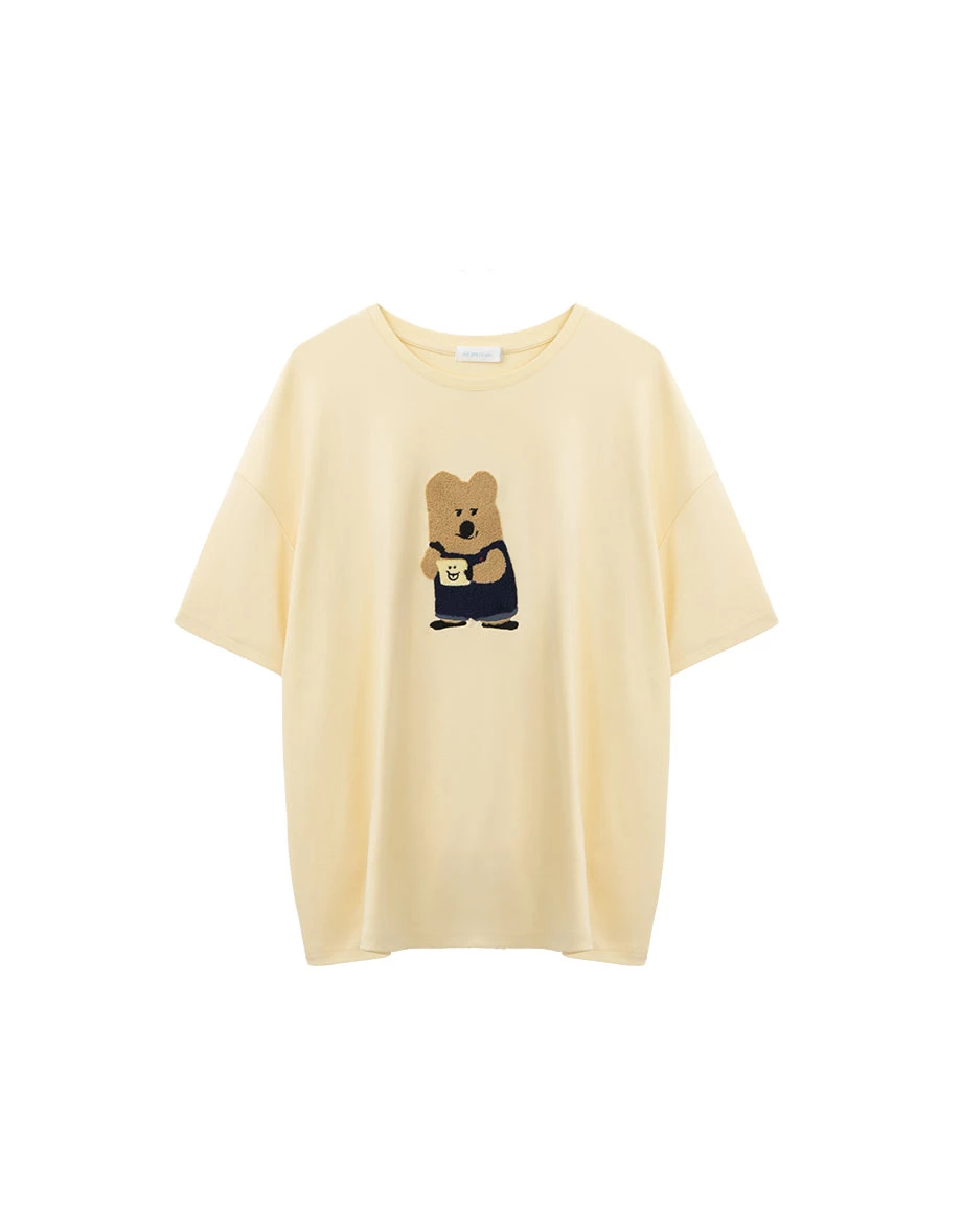 【DINOTAENG】Fluffy Embroidery Graphic Oversized T-Shirt 【DINOTAENG】Fluffy Embroidery Graphic Oversized T-Shirt