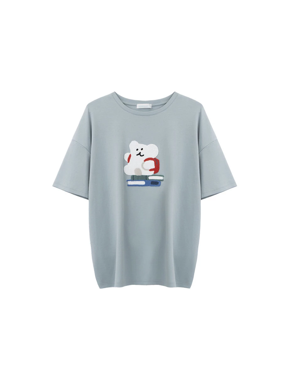 【DINOTAENG】Fluffy Embroidery Graphic Oversized T-Shirt 【DINOTAENG】Fluffy Embroidery Graphic Oversized T-Shirt