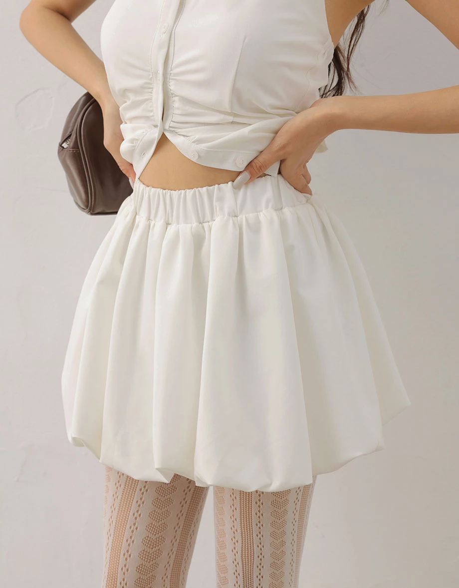 鬆緊腰花苞短裙 素色款/條紋款