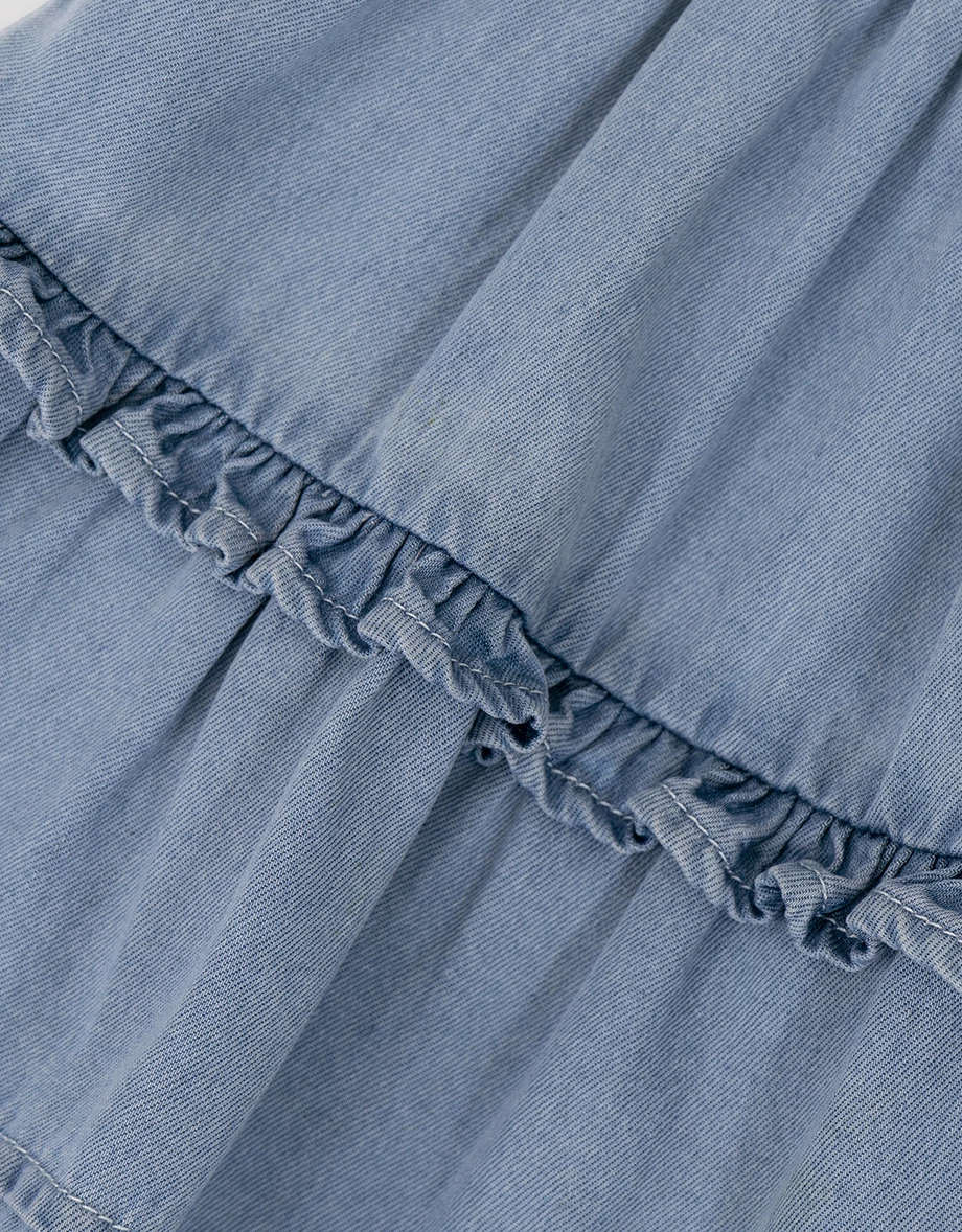 【2.0 SKIN 親膚天絲丹寧】層次荷葉邊蛋糕短裙