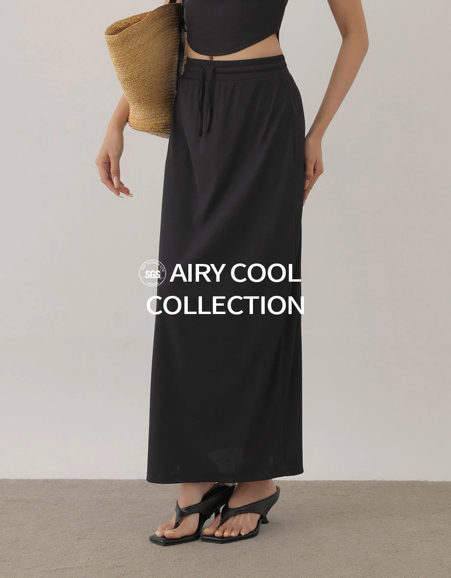 Cooling Fabric High Waist Drawstring Waist Ribbed Knit Maxi Skirt Cooling Fabric High Waist Drawstring Waist Ribbed Knit Maxi Skirt