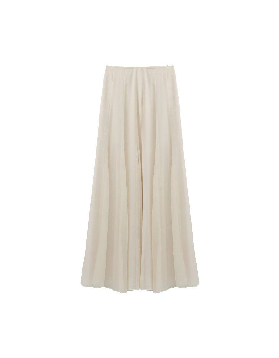 High Waist Pleated Flowy Chiffon Maxi Skirt