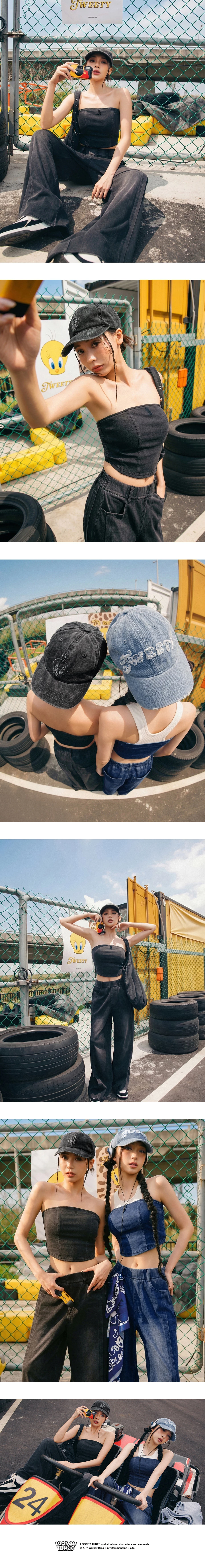 【樂一通】 立體印花前剪接車線腰鬆緊輕薄牛仔寬褲