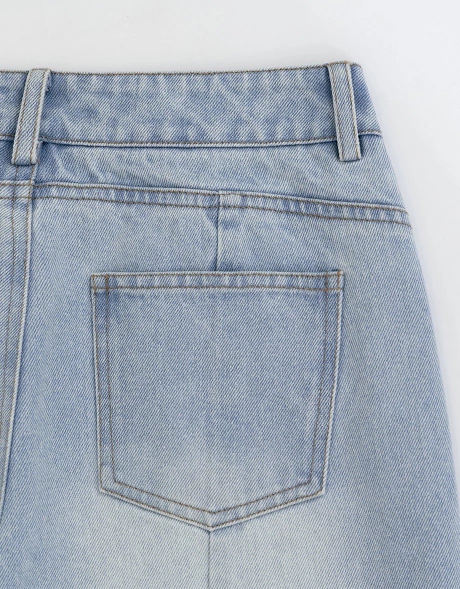 Stitch Detail Elastic Back Waistband Wide Leg Jeans Denim Pants with Pockets Stitch Detail Elastic Back Waistband Wide Leg Jeans Denim Pants with Pockets