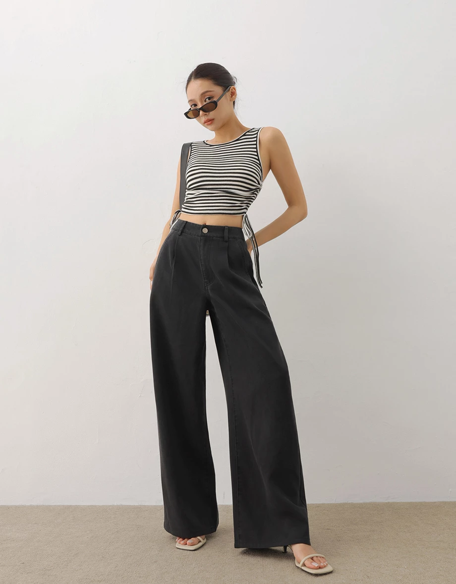 【2.0 SKIN 親膚天絲丹寧】打褶直筒落地長褲