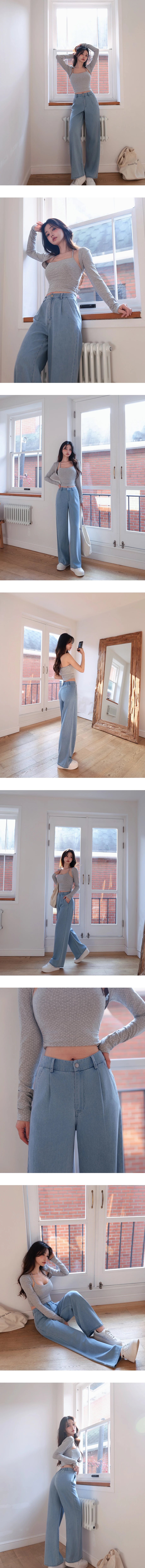 【2.0 SKIN 親膚天絲丹寧】打褶直筒落地長褲