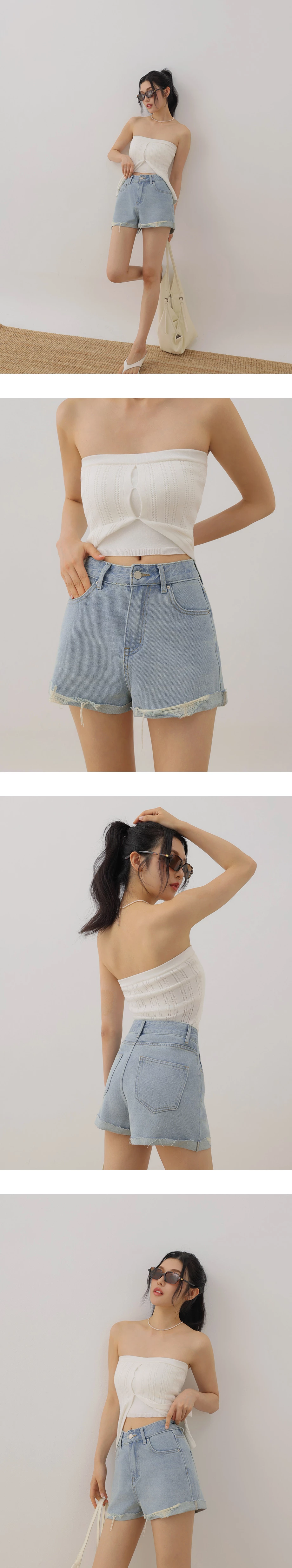 反摺刷破不收邊水洗牛仔短褲 反摺刷破不收邊水洗牛仔短褲