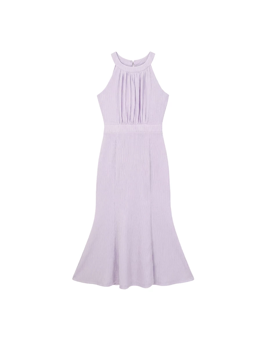 Halterneck Ruched Bust High Slit Hemline Padded Mermaid Maxi Dress