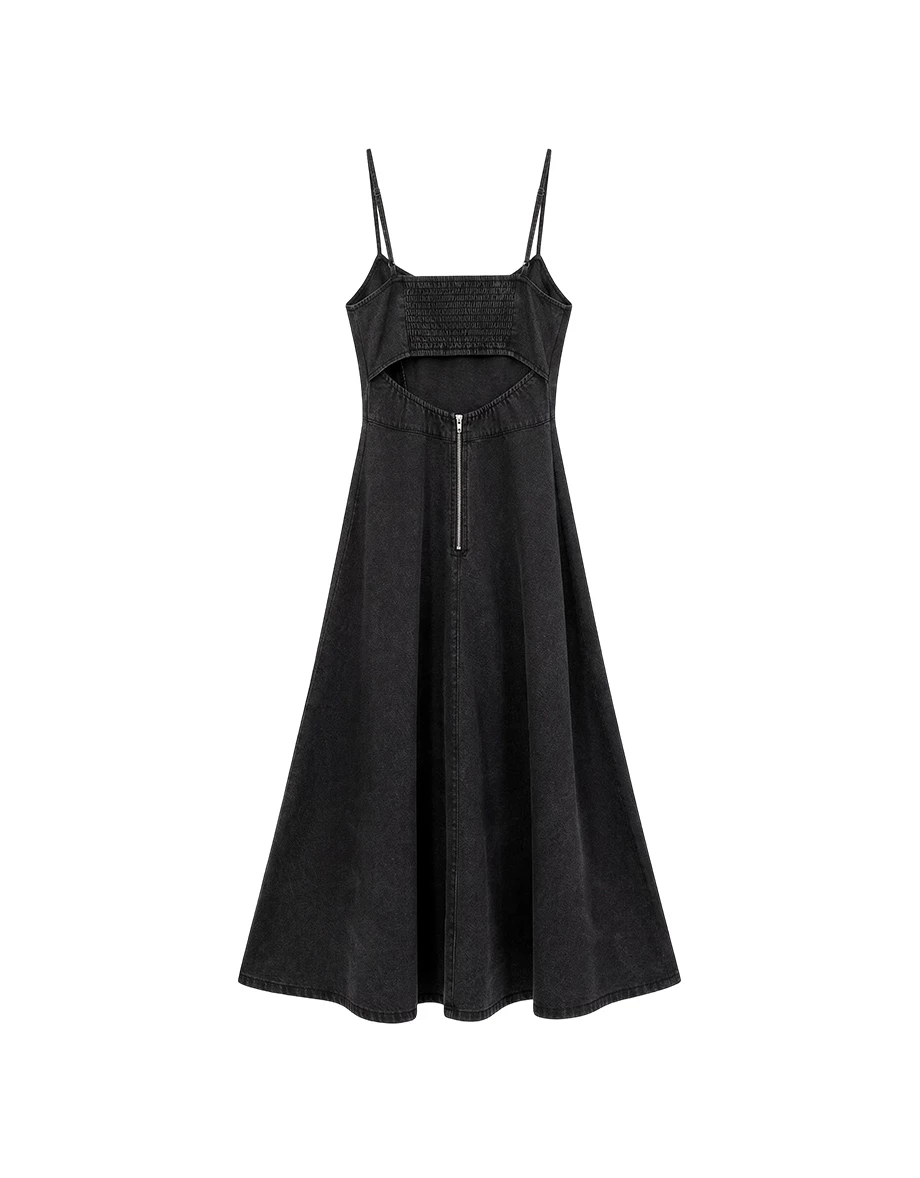 【2.0 SKIN 親膚天絲丹寧】細肩帶收腰長洋裝