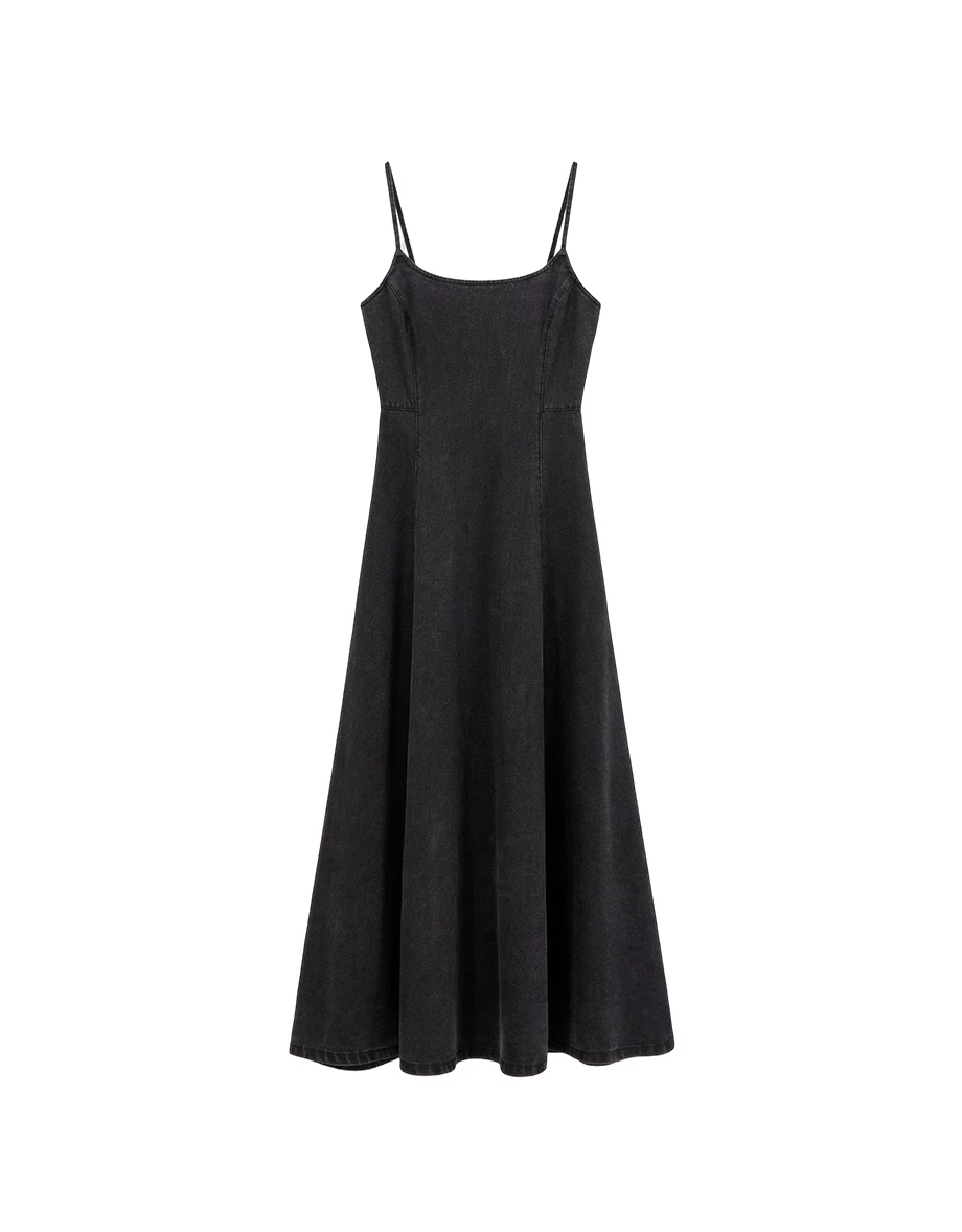 【2.0 SKIN 親膚天絲丹寧】細肩帶收腰長洋裝