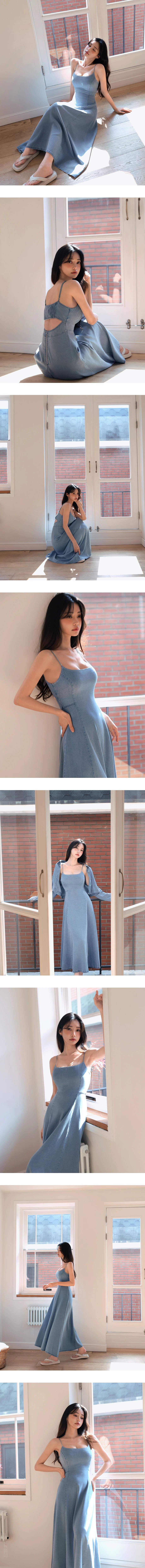 【2.0 SKIN 親膚天絲丹寧】細肩帶收腰長洋裝