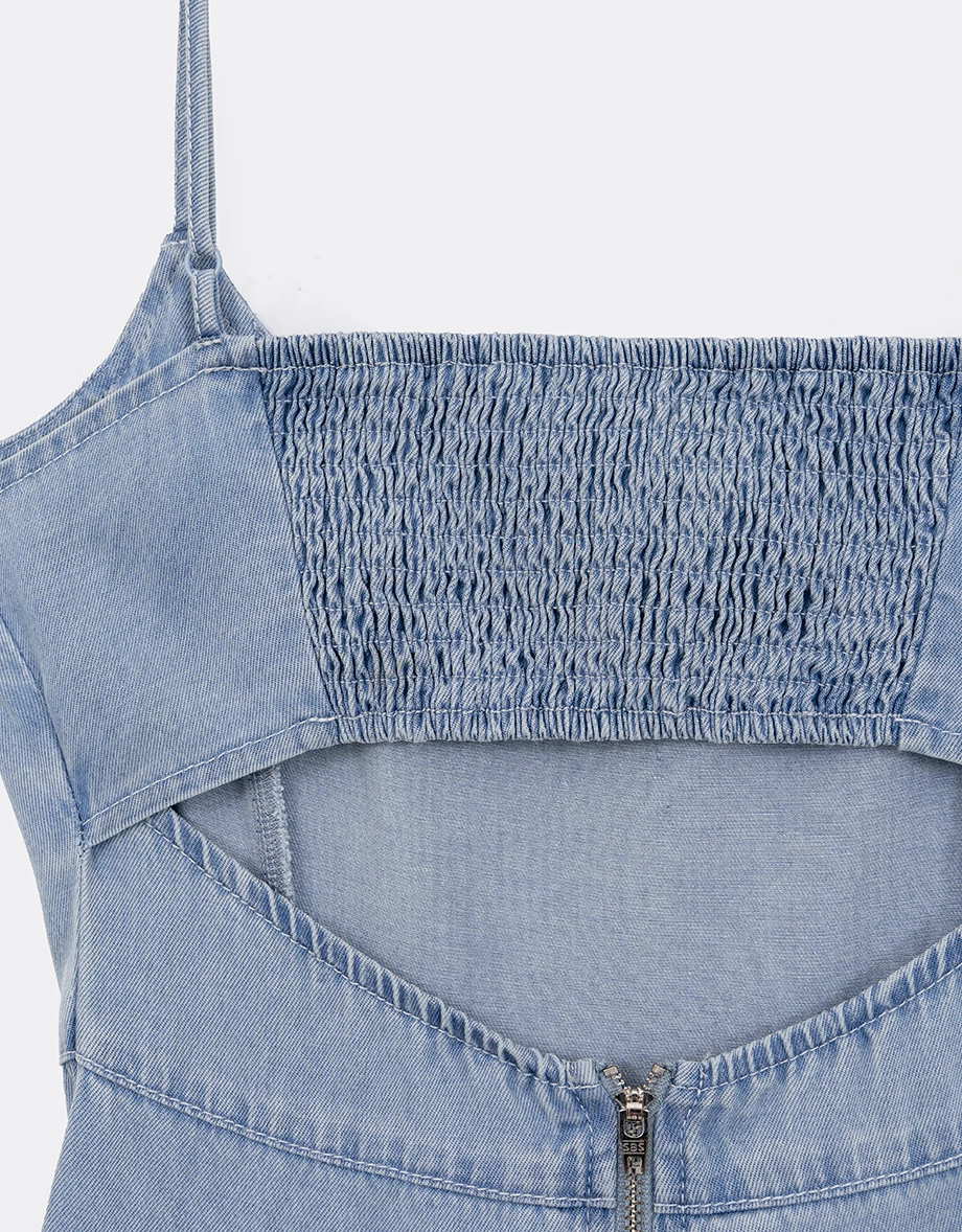 【2.0 SKIN 親膚天絲丹寧】細肩帶收腰長洋裝