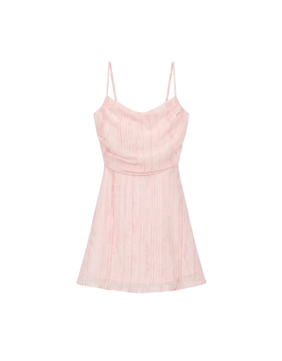 Adjustable Straps Tie Back Gathered Bust Striped Padded Cami Mini Dress