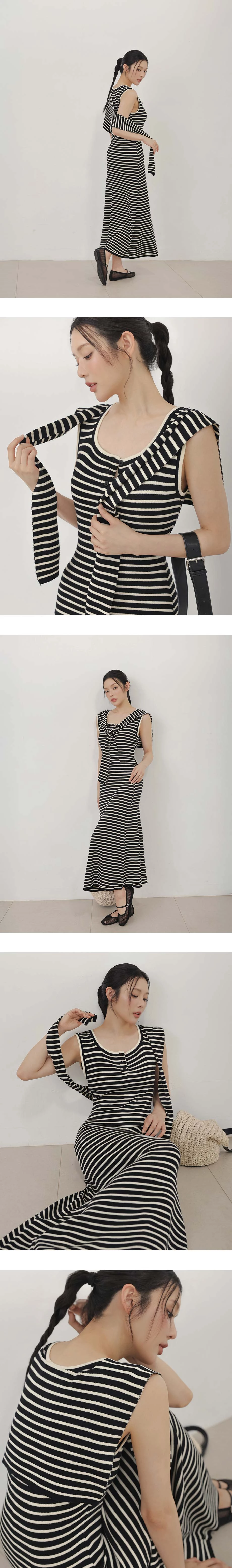 圓領排扣半開襟背心長洋裝(附披肩) 素色款/條紋款 圓領排扣半開襟背心長洋裝(附披肩) 素色款/條紋款