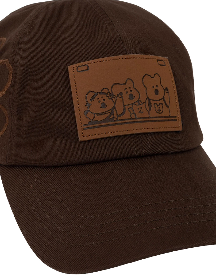 【DINOTAENG】Floral Embroidery Cap With Faux Leather Patch