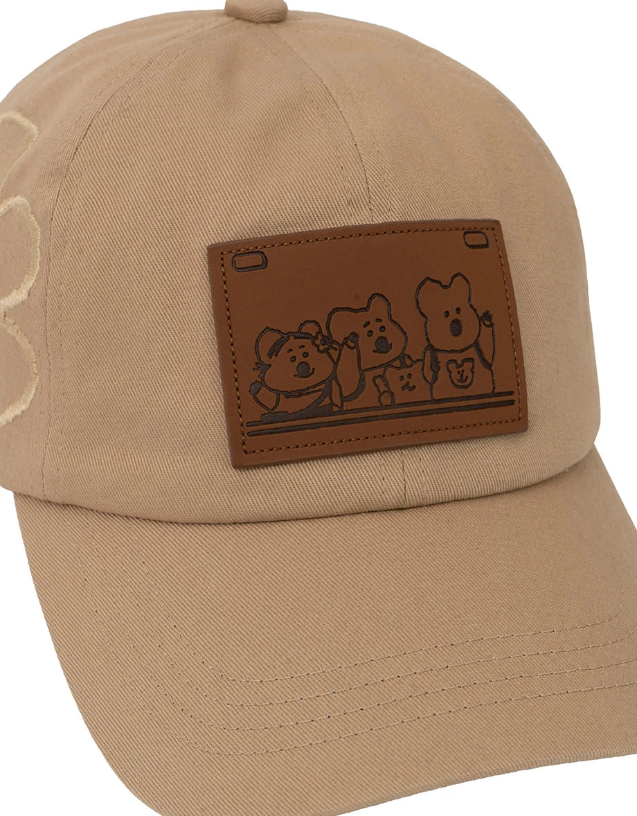 【DINOTAENG】Floral Embroidery Cap With Faux Leather Patch