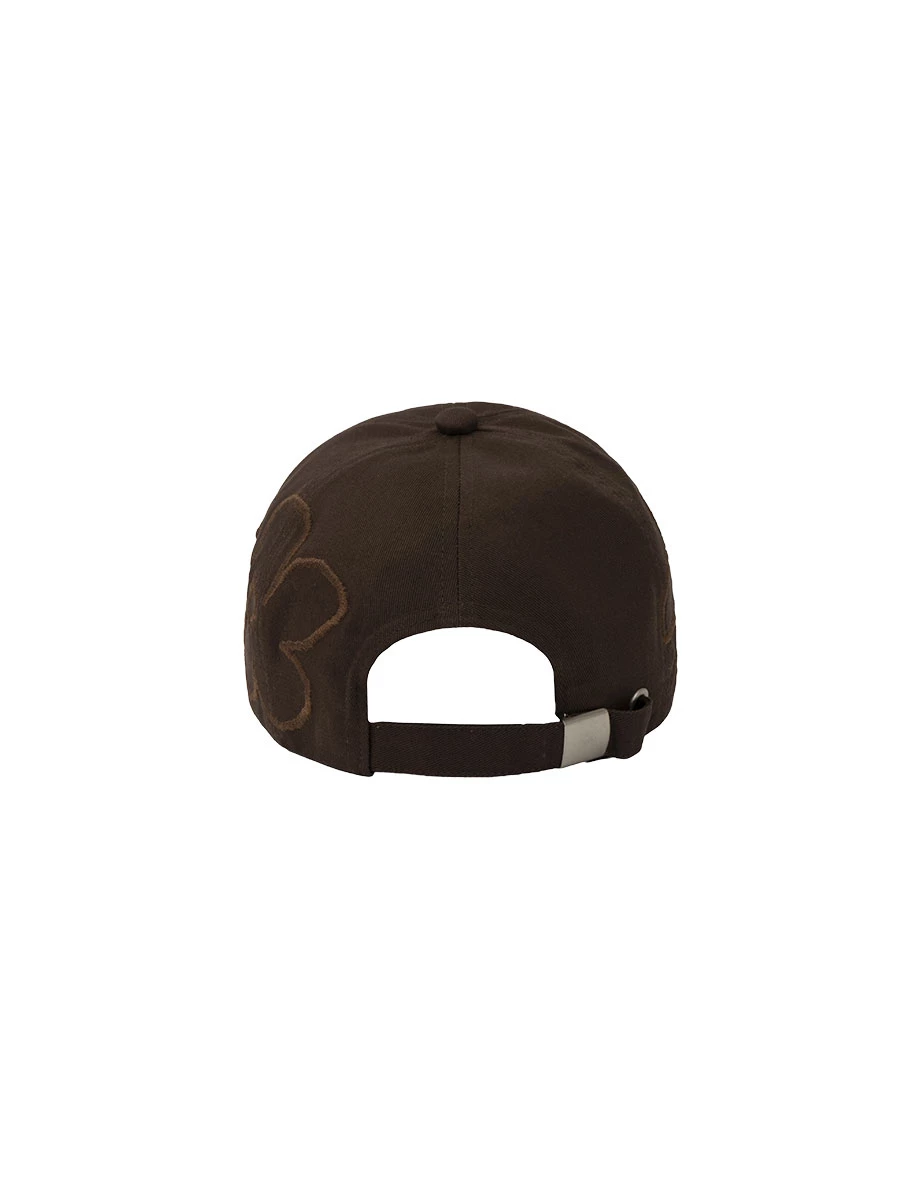 【DINOTAENG】Floral Embroidery Cap With Faux Leather Patch