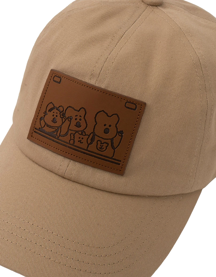 【DINOTAENG】Floral Embroidery Cap With Faux Leather Patch