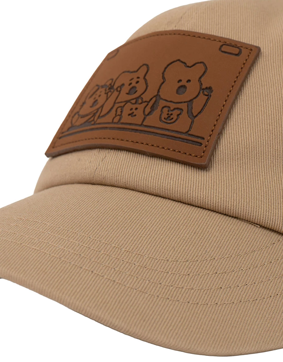 【DINOTAENG】Floral Embroidery Cap With Faux Leather Patch
