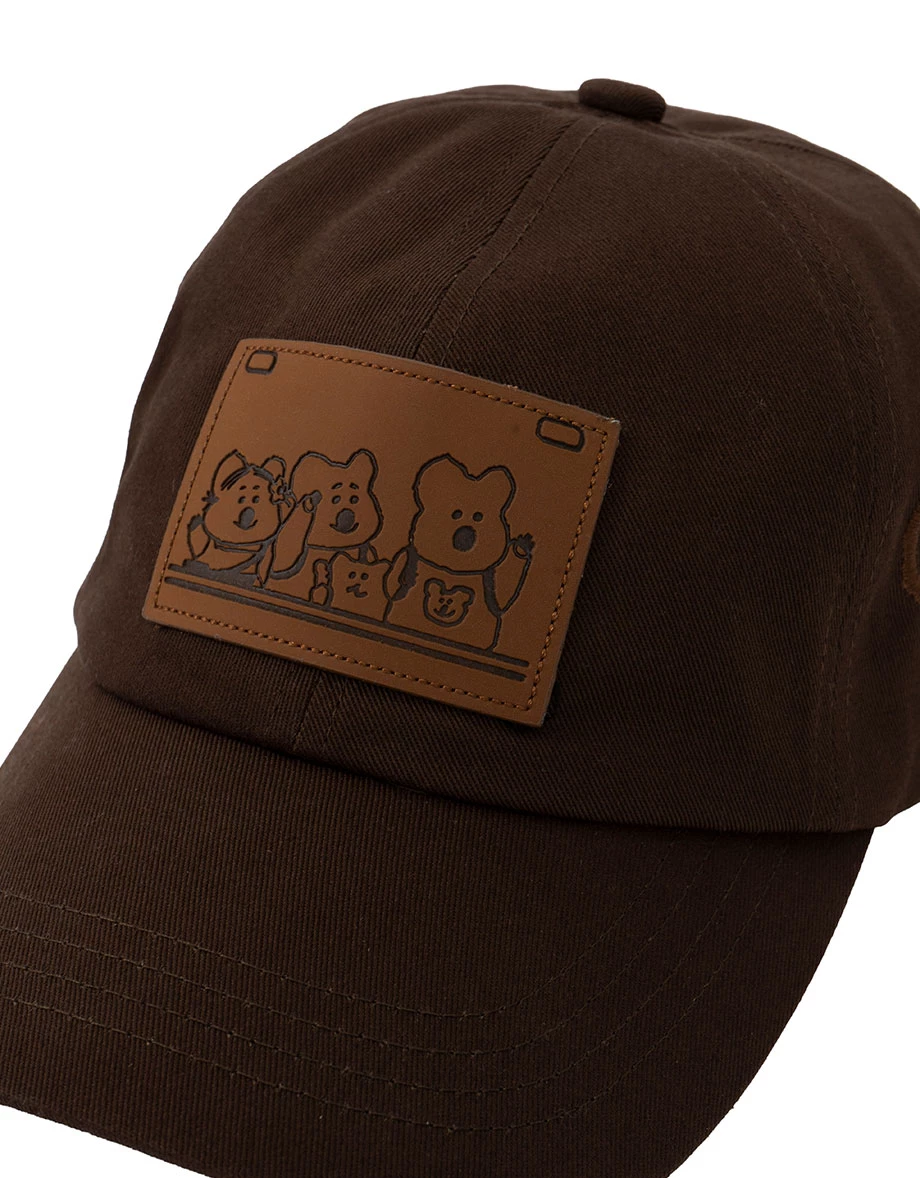 【DINOTAENG】Floral Embroidery Cap With Faux Leather Patch