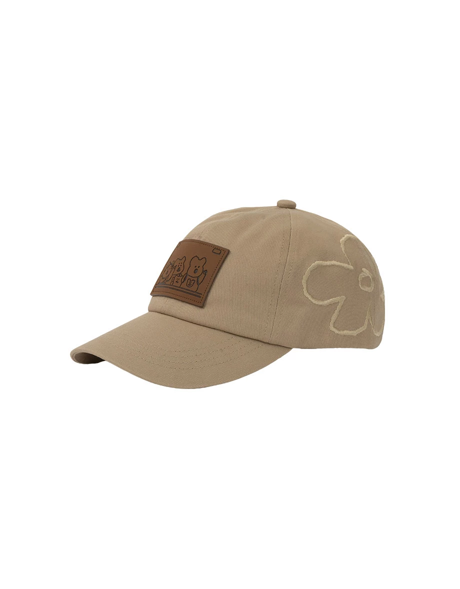 【DINOTAENG】Floral Embroidery Cap With Faux Leather Patch