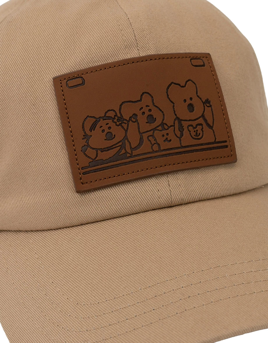 【DINOTAENG】Floral Embroidery Cap With Faux Leather Patch