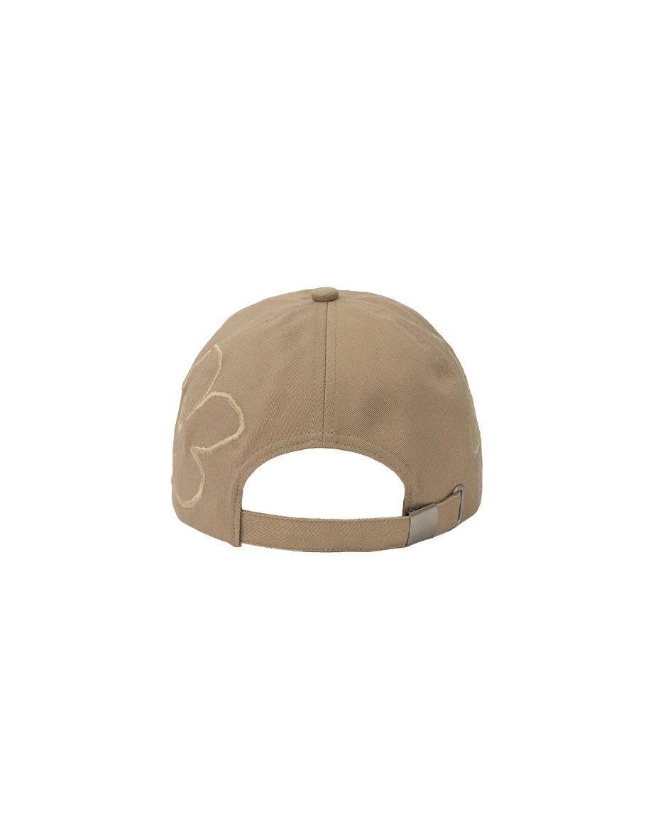 【DINOTAENG】Floral Embroidery Cap With Faux Leather Patch