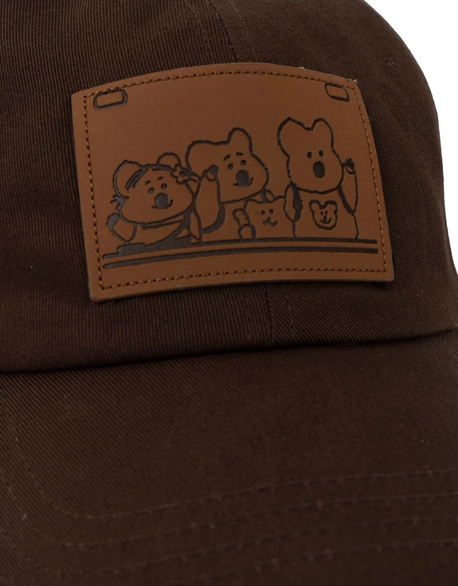 【DINOTAENG】Floral Embroidery Cap With Faux Leather Patch