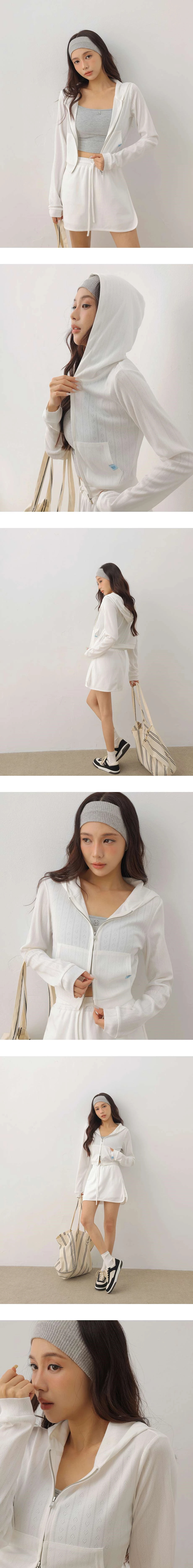 愛心線條織紋長袖短版連帽拉鍊外套