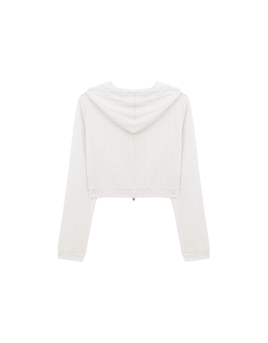 愛心線條織紋長袖短版連帽拉鍊外套