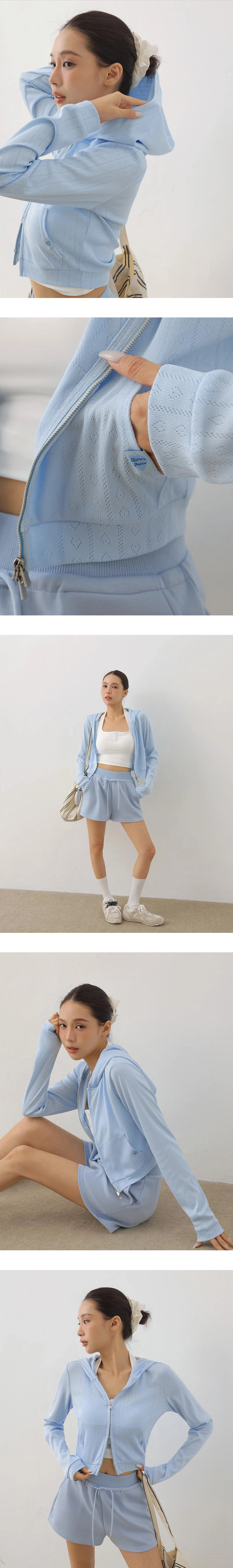 愛心線條織紋長袖短版連帽拉鍊外套