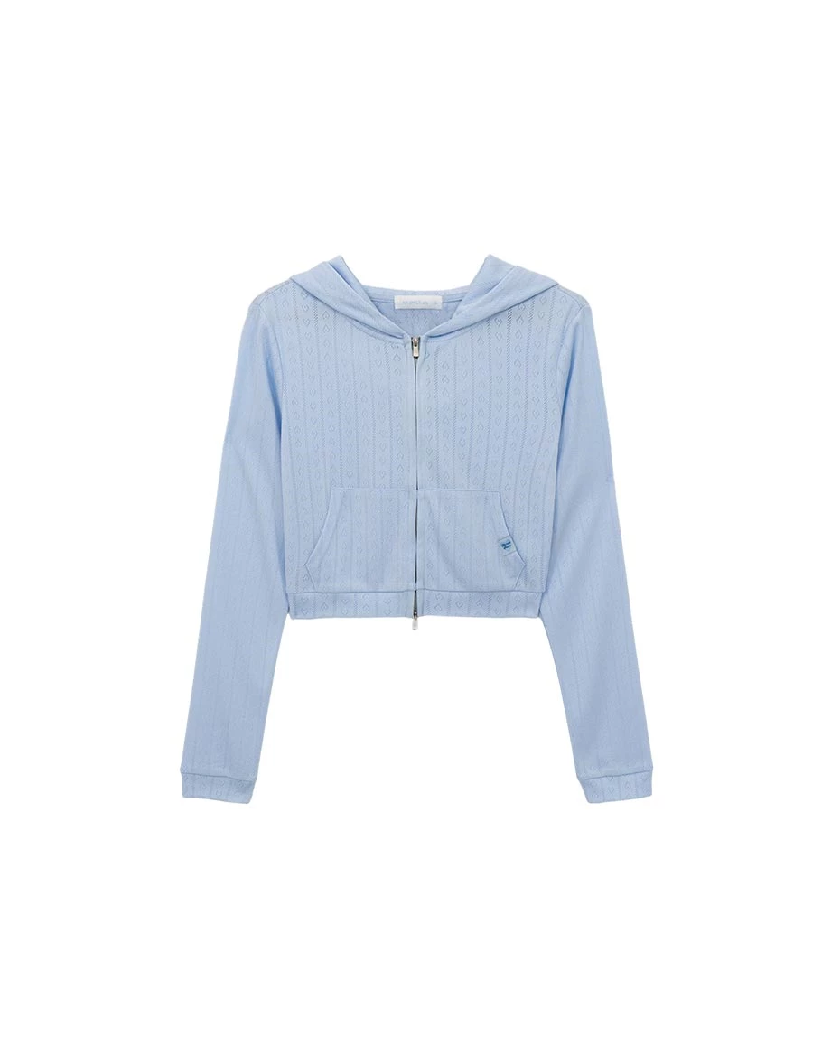 愛心線條織紋長袖短版連帽拉鍊外套