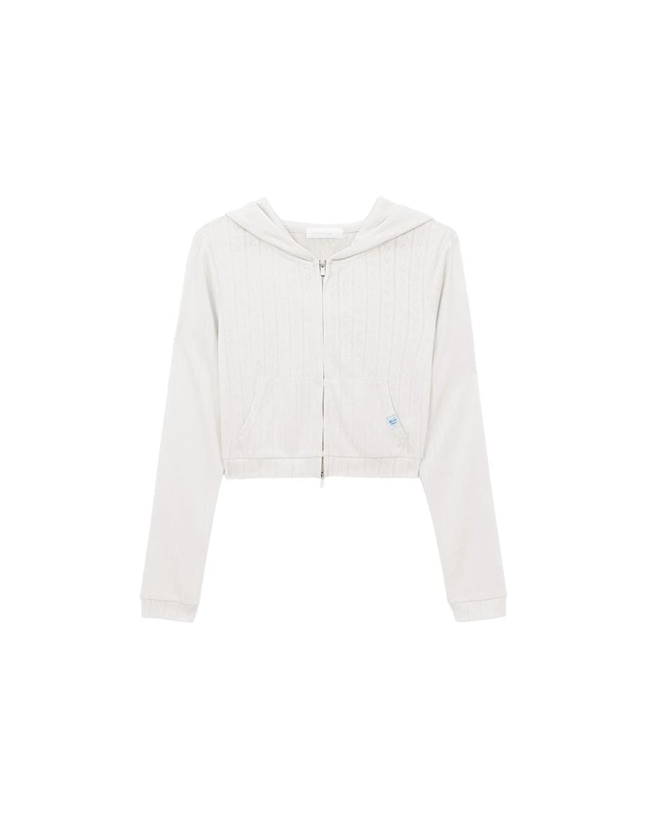 愛心線條織紋長袖短版連帽拉鍊外套