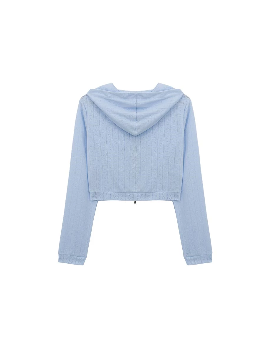 愛心線條織紋長袖短版連帽拉鍊外套