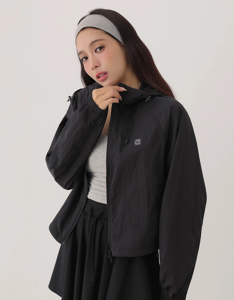 UV Protection Hooded Two Way Zipper Crop Jacket