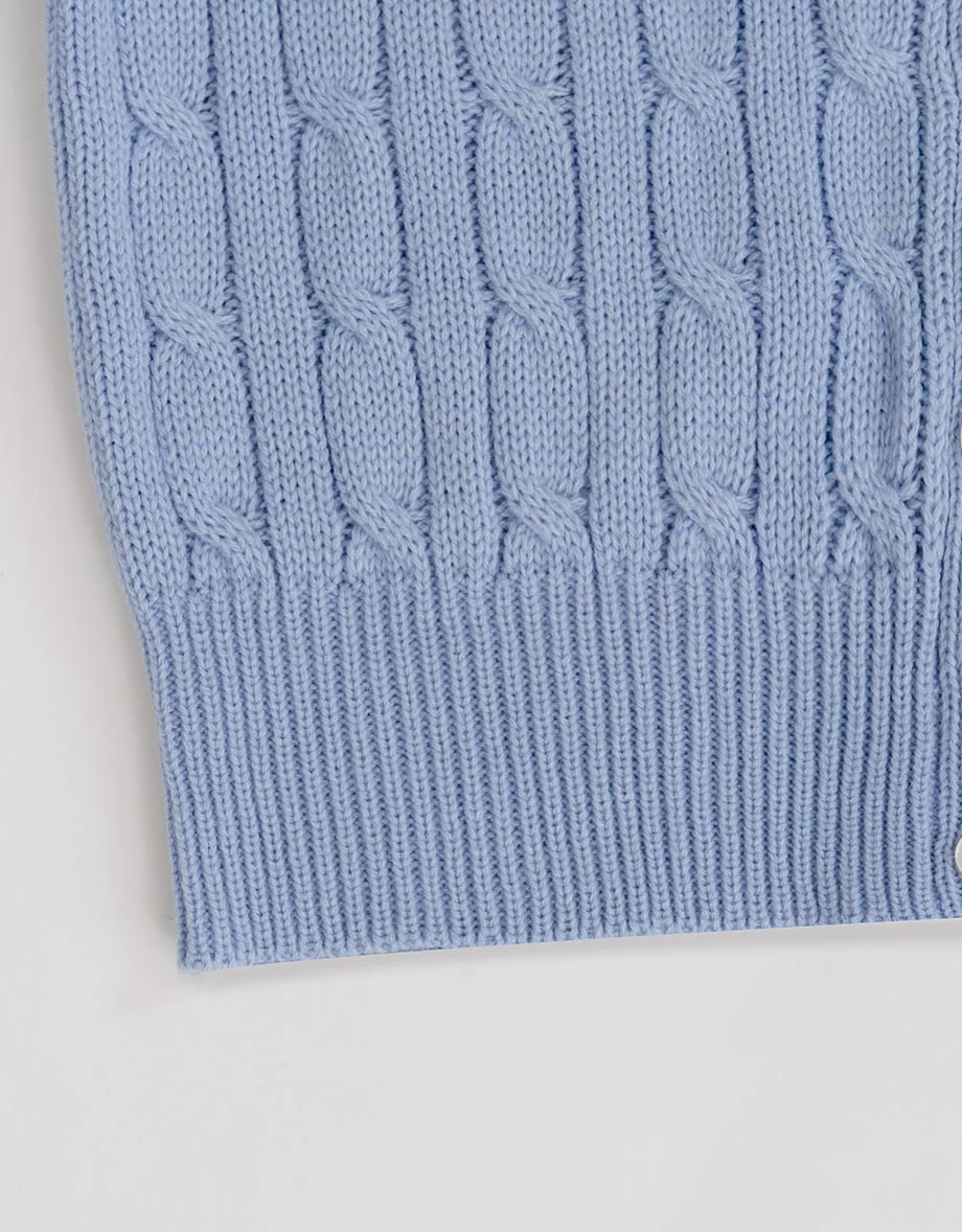 V領排扣短袖短版麻花針織開襟衫