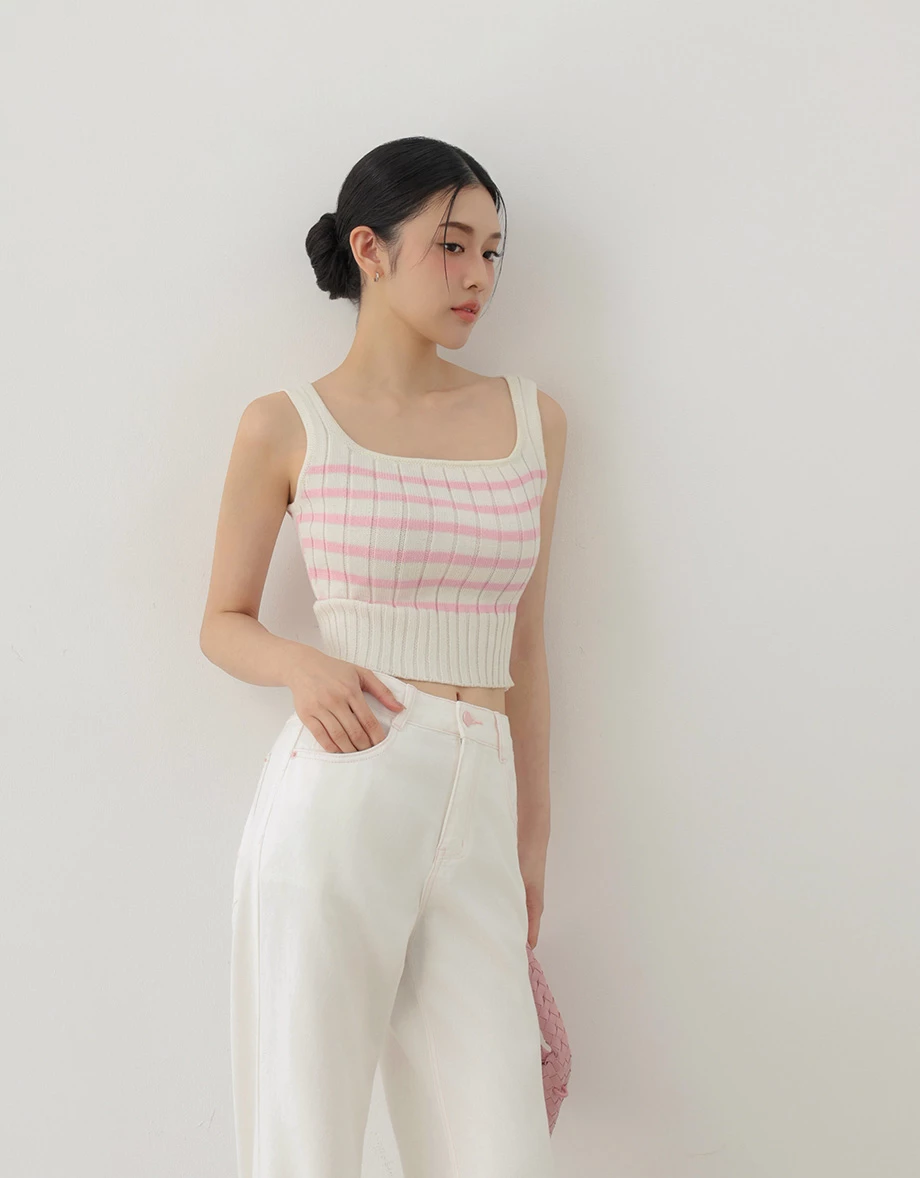 撞色條紋短版坑條針織背心 撞色條紋短版坑條針織背心