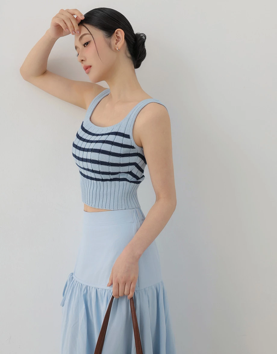 撞色條紋短版坑條針織背心 撞色條紋短版坑條針織背心
