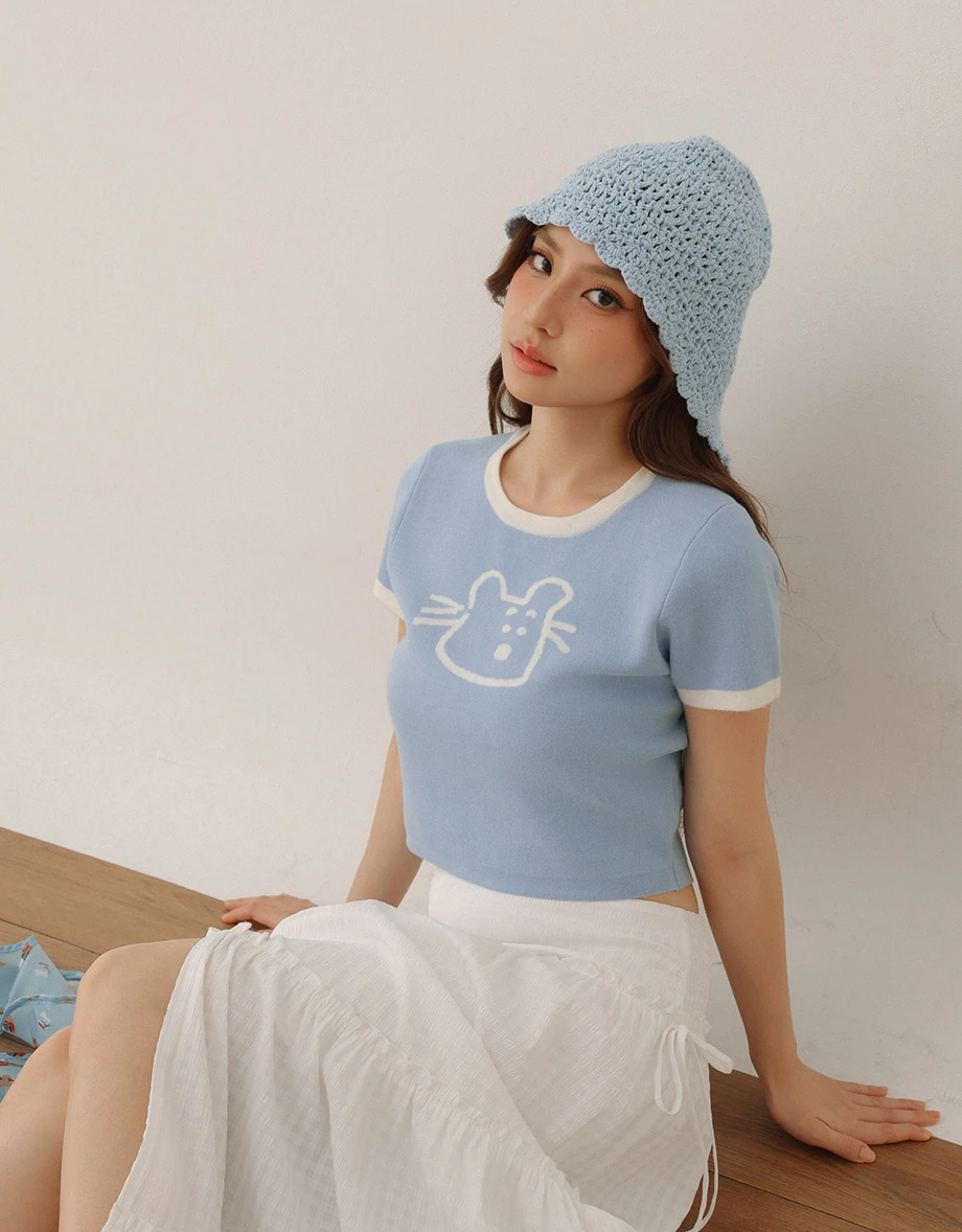 【DINOTAENG】Contrast Trim Knit Crop Top