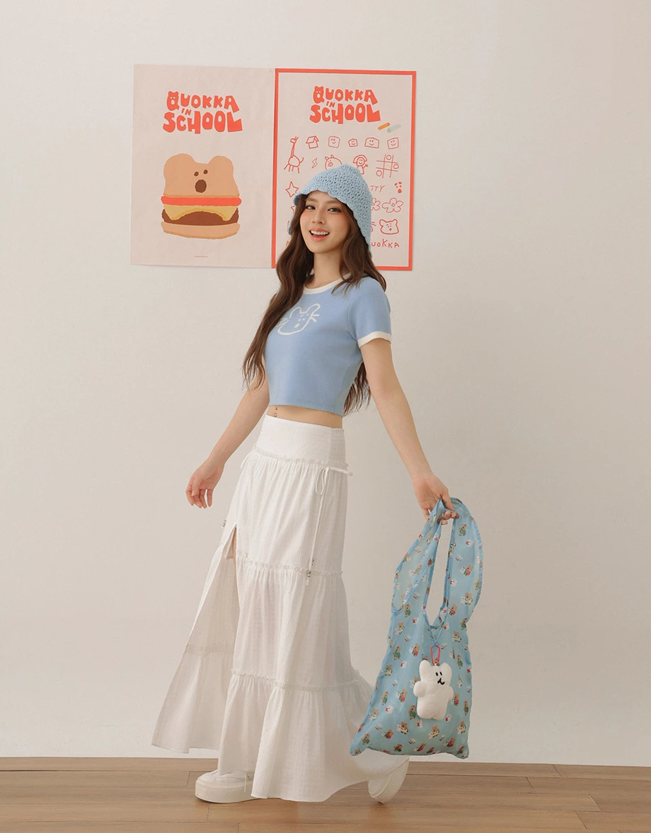 【DINOTAENG】Contrast Trim Knit Crop Top