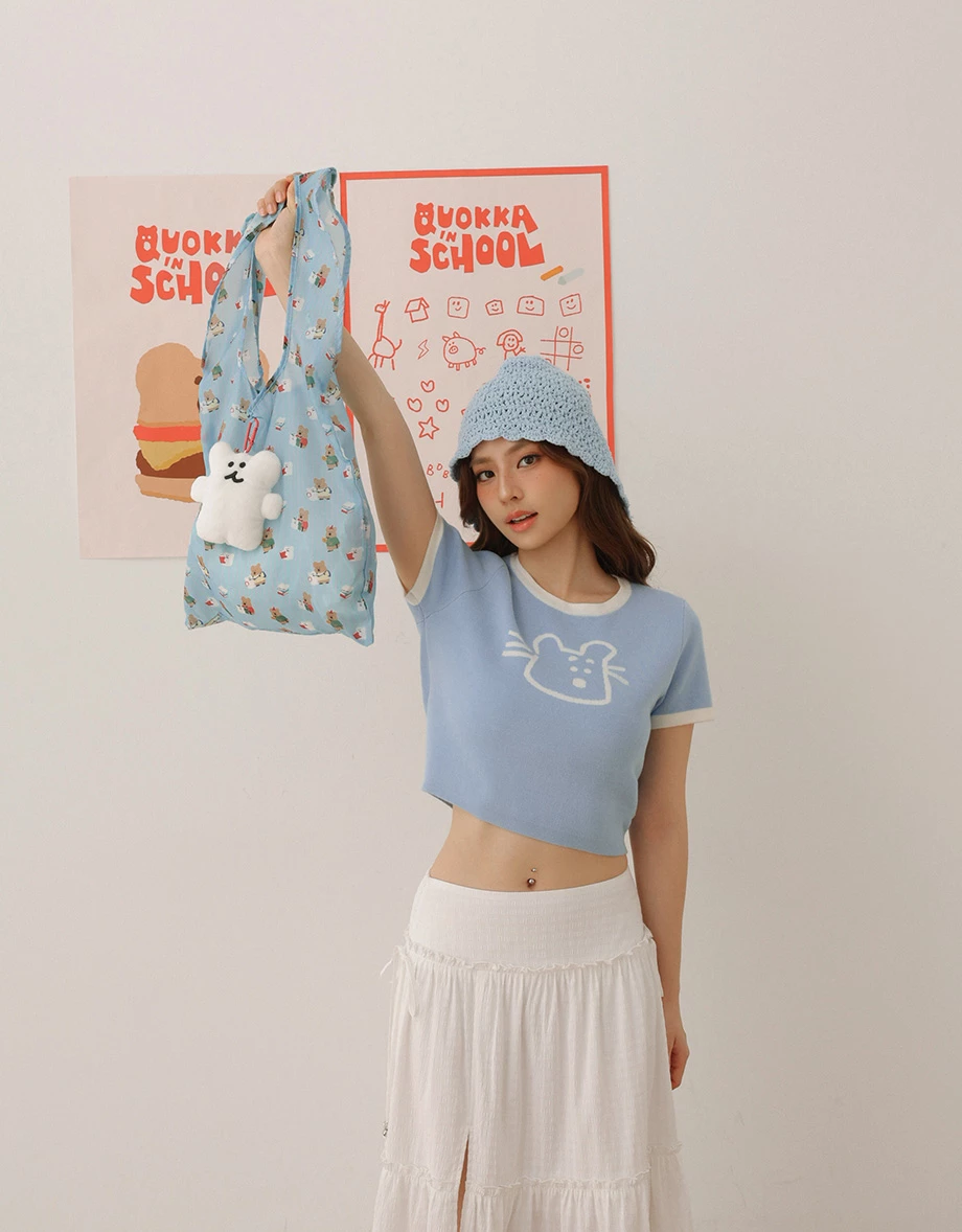 【DINOTAENG】Contrast Trim Knit Crop Top