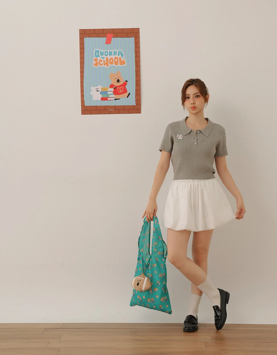 【DINOTAENG】Embroidered Cable Knit Cropped Polo Shirt