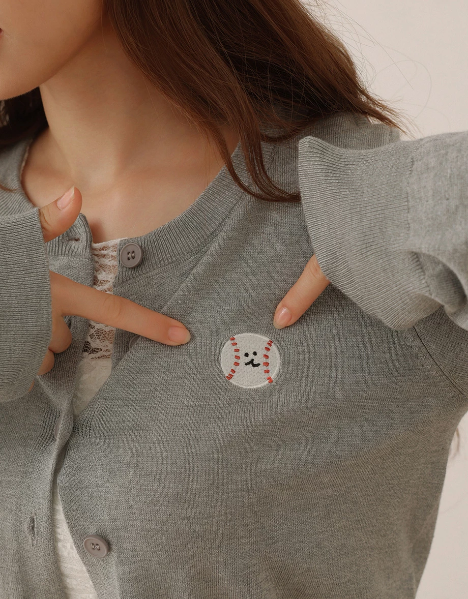 【DINOTAENG】Embroidered Long Sleeve Cropped Knit Cardigan