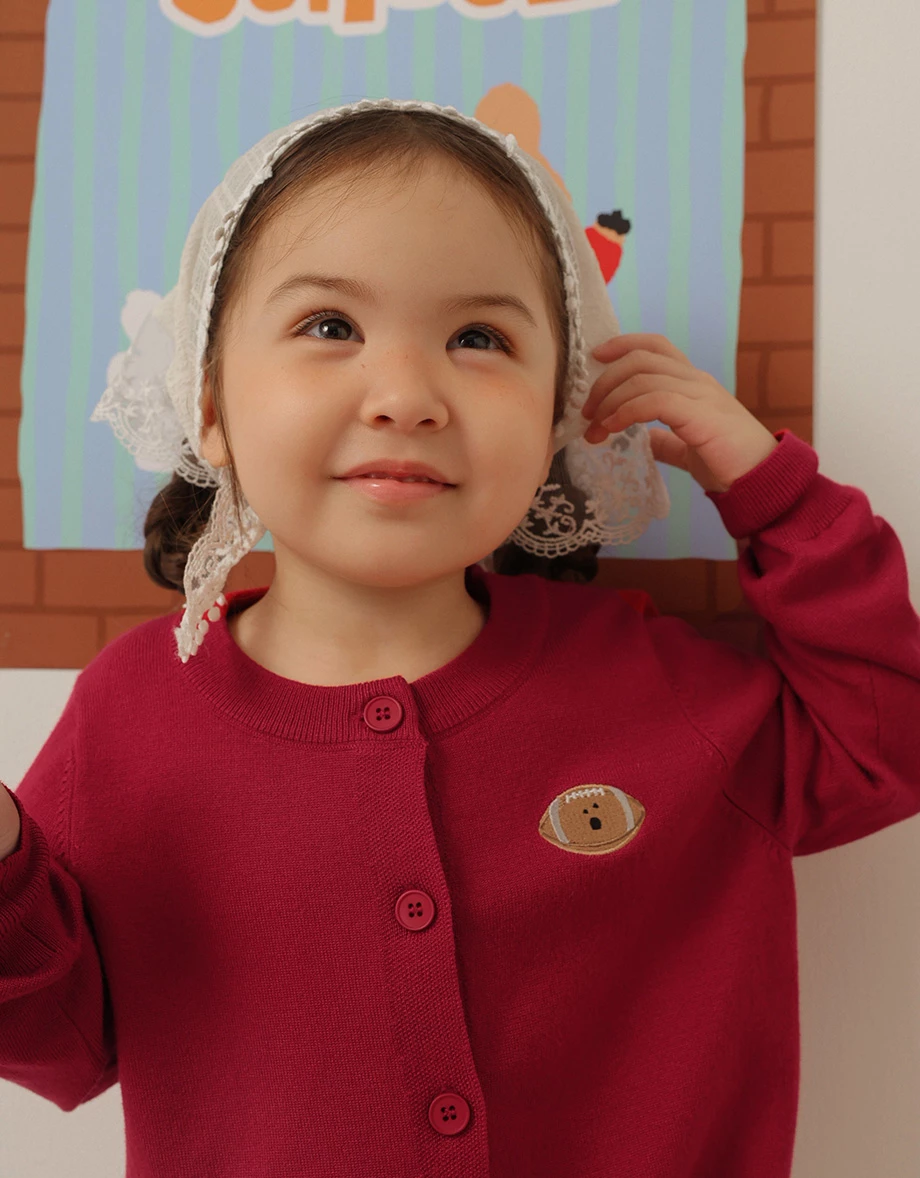 【DINOTAENG】Embroidered Long Sleeve Knit Cardigan (Kids)