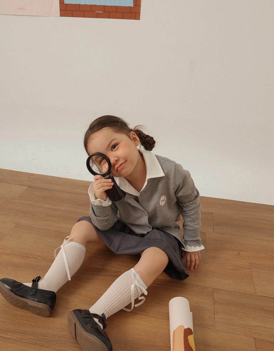 【DINOTAENG】Embroidered Long Sleeve Knit Cardigan (Kids)