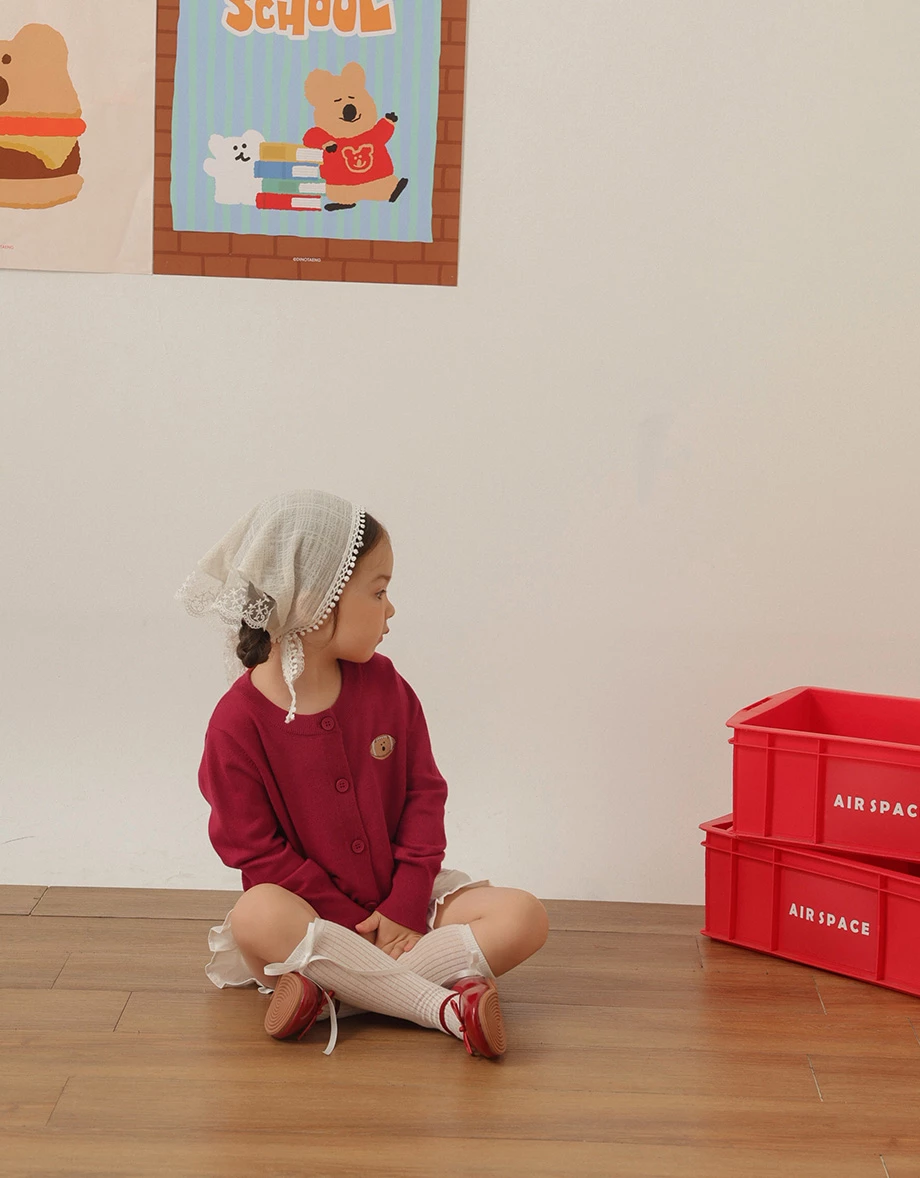 【DINOTAENG】Embroidered Long Sleeve Knit Cardigan (Kids)